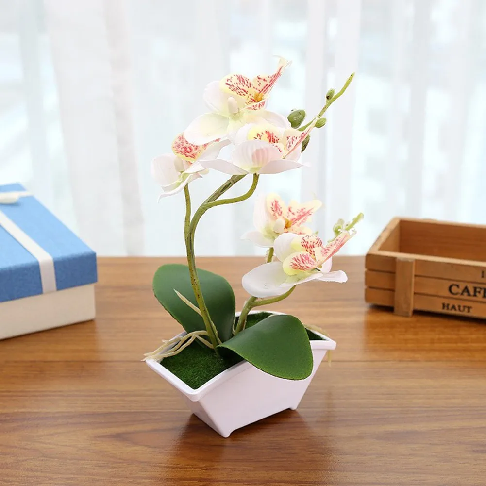 

Artificial Butterfly Orchid Bonsai Fake Flower Plants With Pot Home Table Decoration Hotel Garden Decor