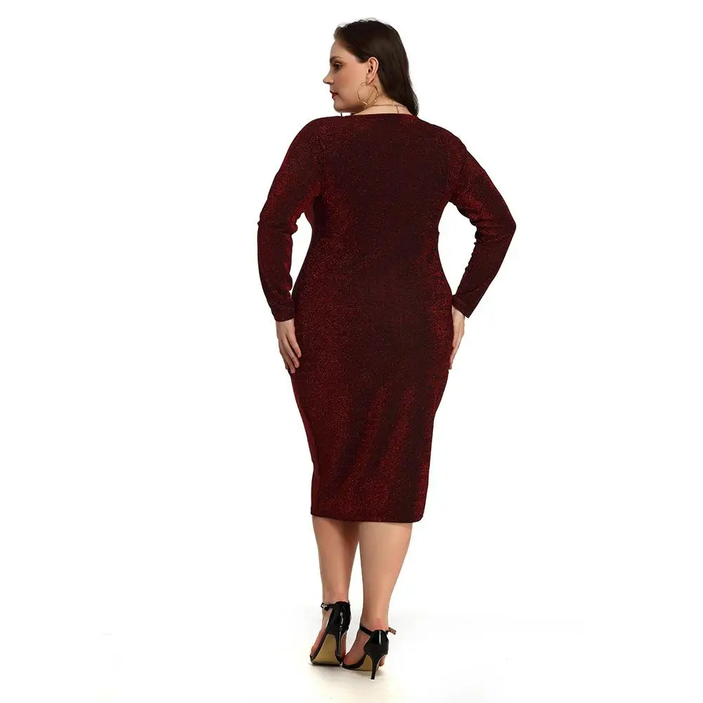 

5xl Slit party night women dress big size long sleeve midi winter dress plus size sexy bandage pencil red dress large vestidos