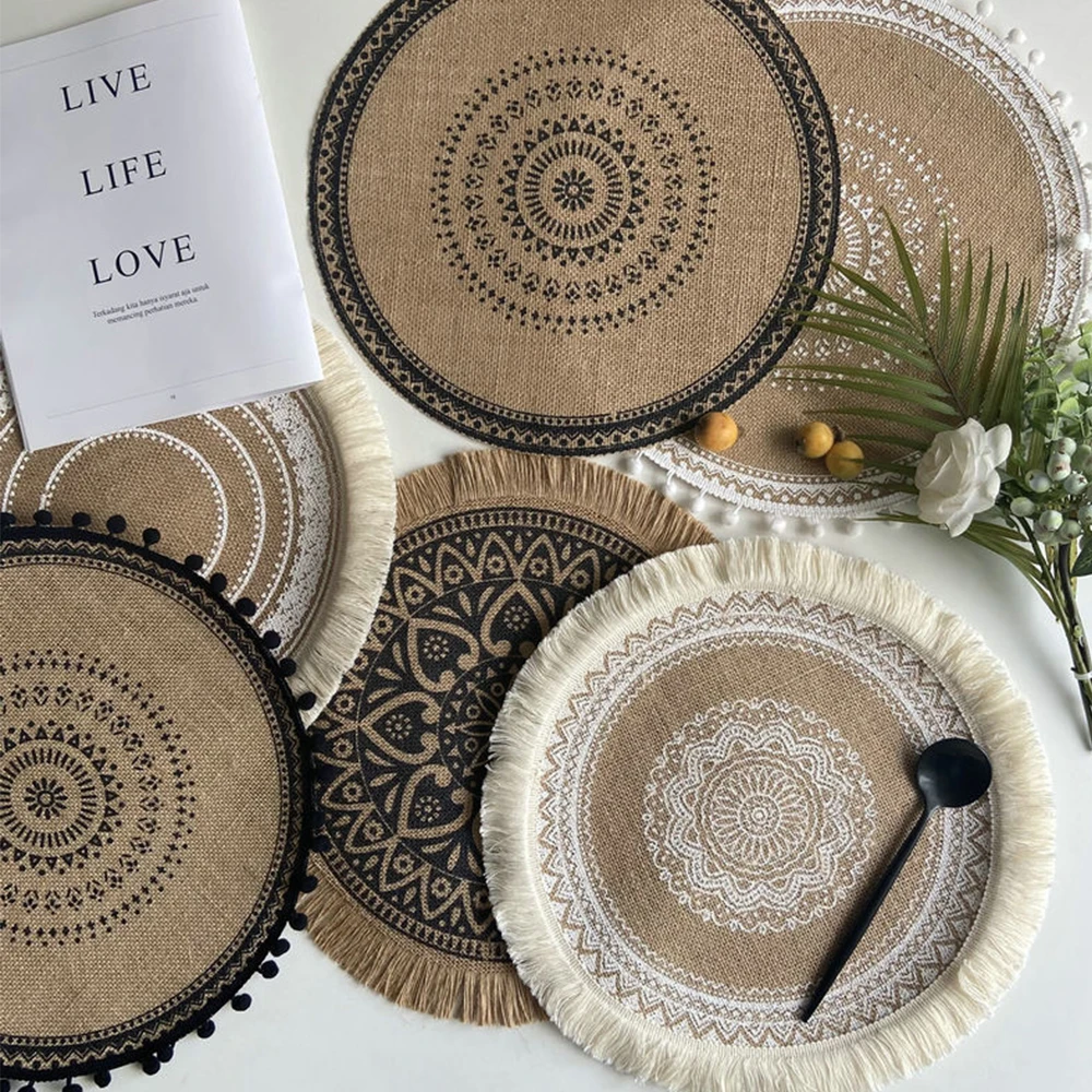 

Round Embroidery/Lace Table Placemat Nordic Style Non-slip placemat Heat Insulation Furniture Decoration mat Coffee Cup Mats