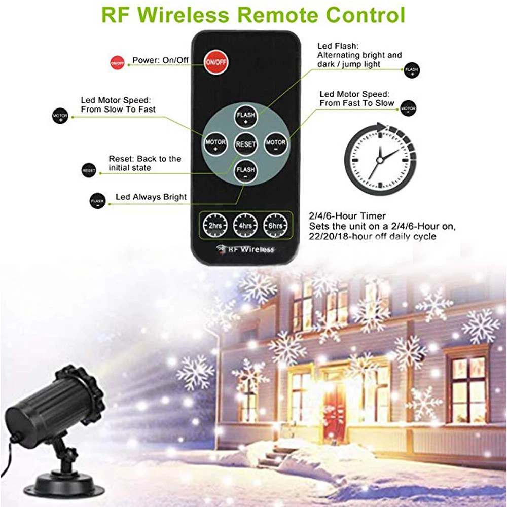 

Snowfall Projector LED Lights Wireless Waterproof Rotatable White Snow Light For Valentines Day Christmas Halloween Holiday Part