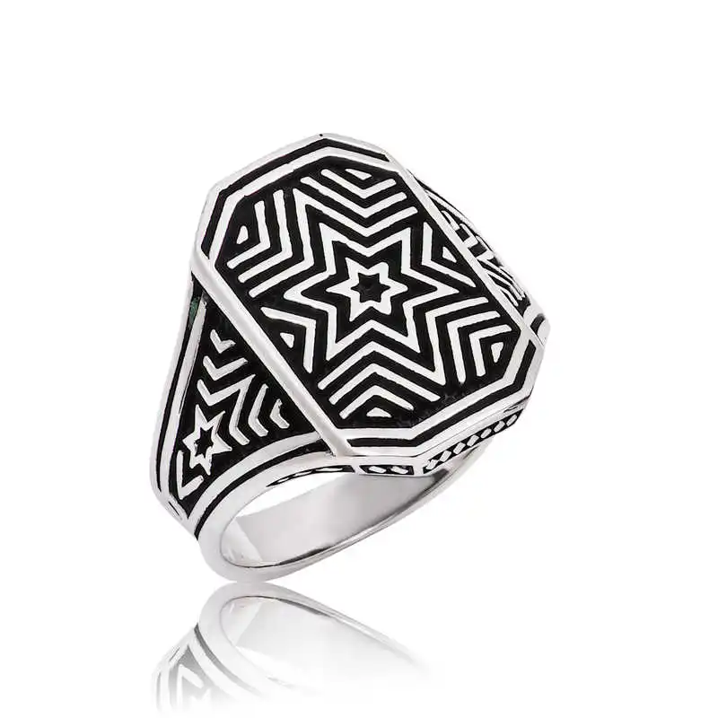 

Silverlina Silver Star Pattern Men 'S Ring
