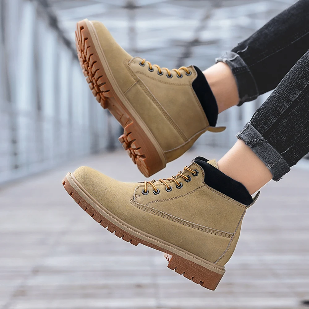 Мужские замшевые ботинки Martens черные теплые мотоциклетные ботильоны