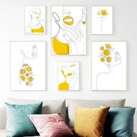 flower line lady body art minimalist abstract wall art print canvas painting nordic poster wall pictures for living room decor