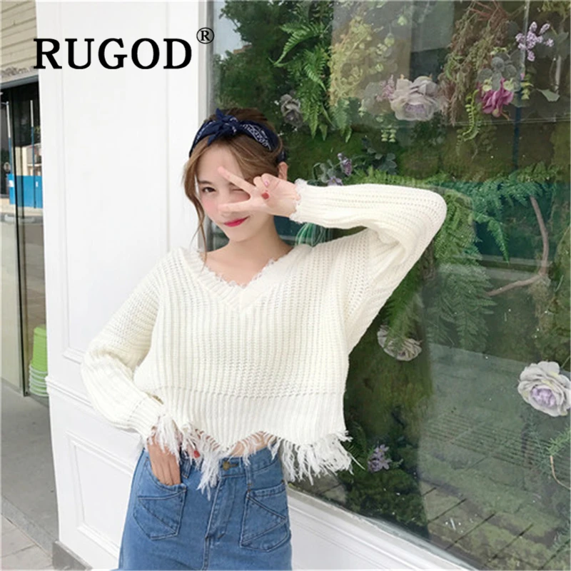 RUGOD 2019 Повседневный вязаный свитер Женский Уличная Корейская с v-образным вырезом