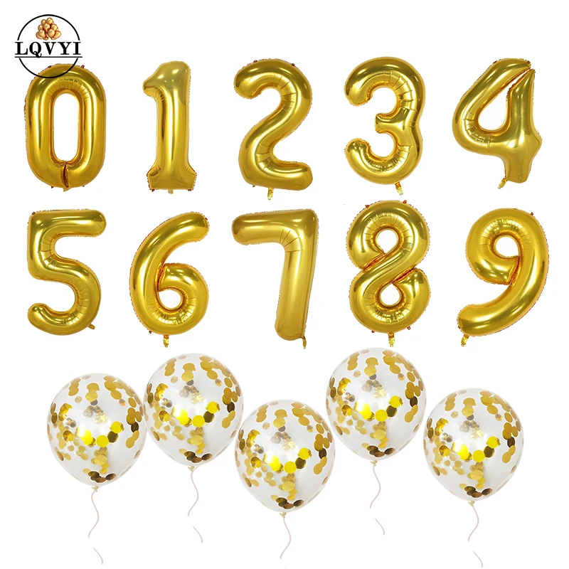 6 шт. 30/40 ''номер на возраст 1 2 3 4 5 воздушные Globos блеском конфетти латексные