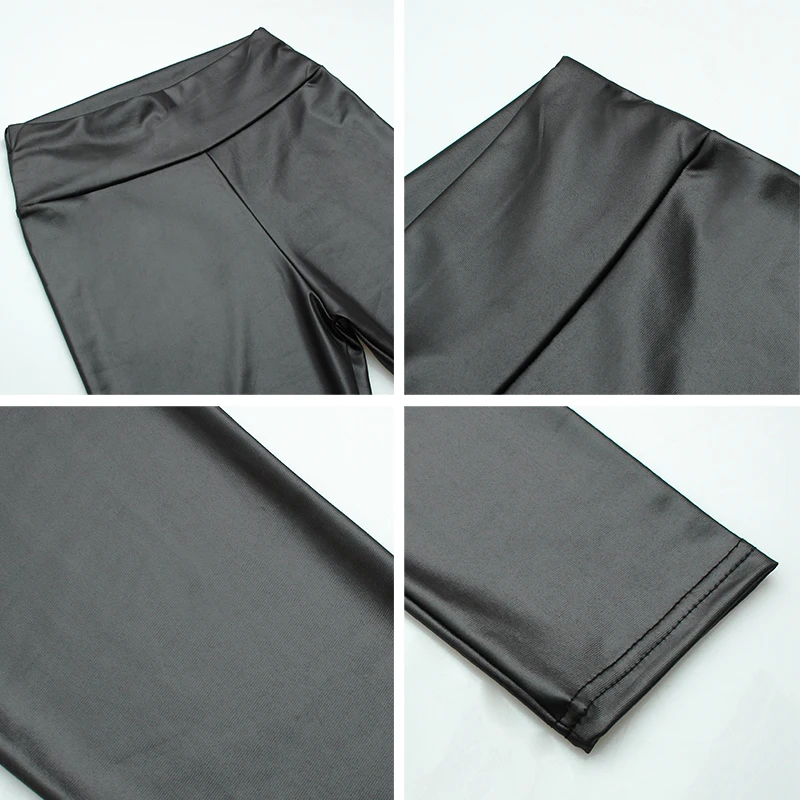 Черные летние брюки из искусственной кожи женские облегающие леггинсы с высокой