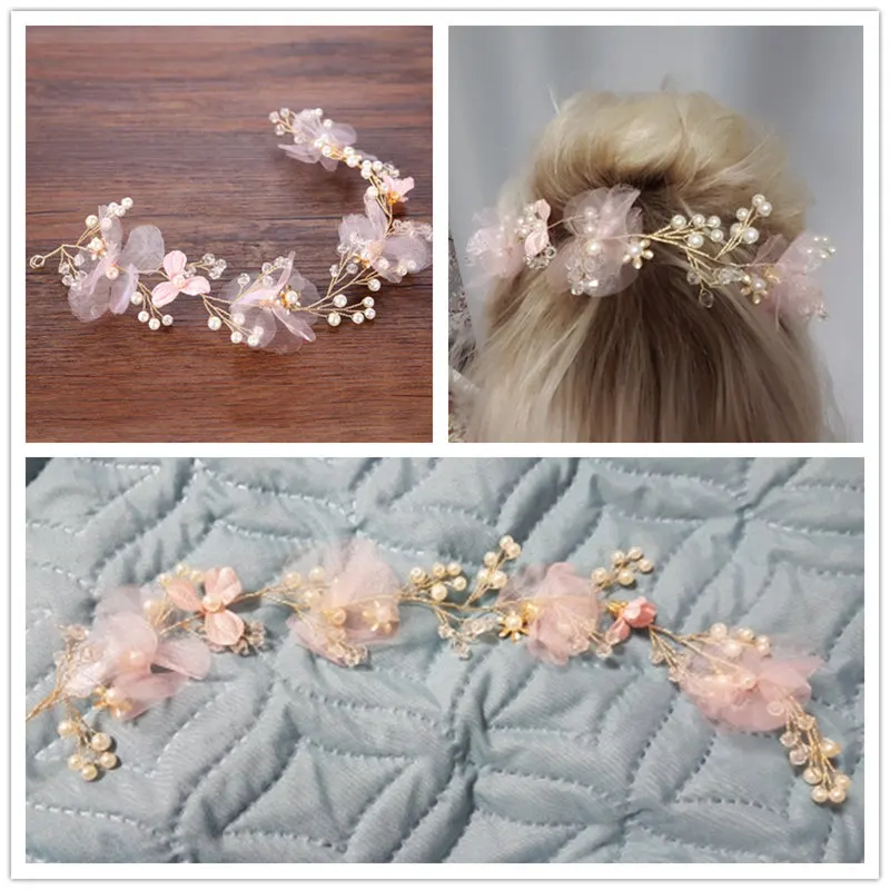 Женский свадебный венок для волос FORSEVEN Розовый с кристаллами и