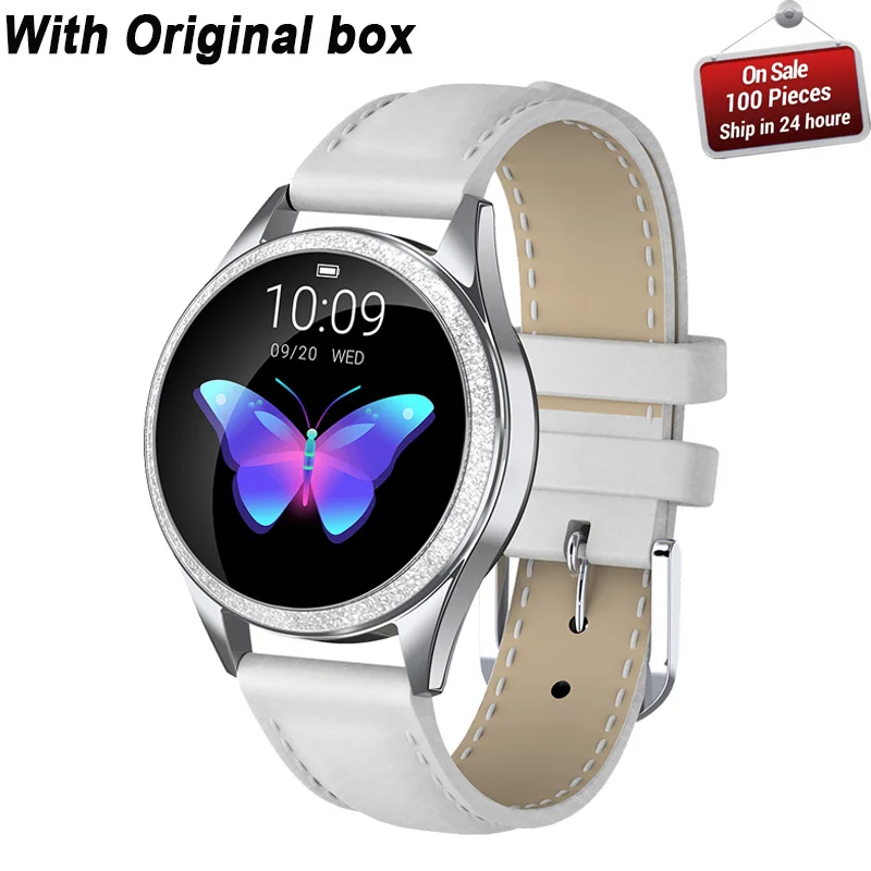 silver white leather KW20 женские Смарт-часы, модный прекрасный браслет, монитор сердечного ритма, мониторинг сна, умные часы для IOS Android PK H8 S3 KW10, ремешок - Цвет: silver white leather