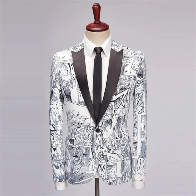 New printed blazers men's suit slim fit jacket single korean style flower clothing emcee nightclub singer performance costumes