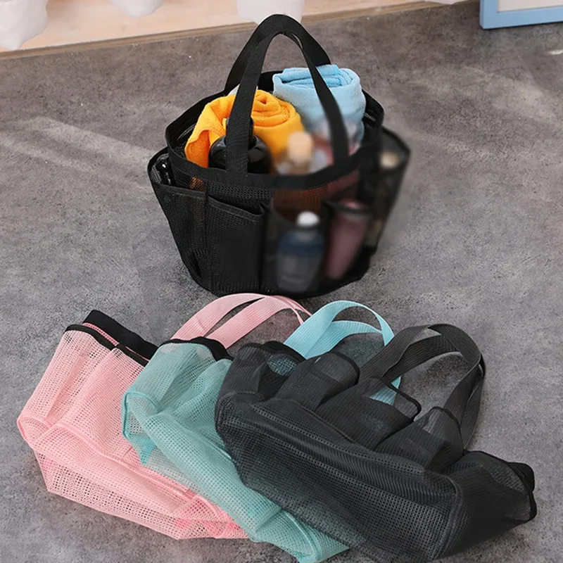 

Mesh Hand Net Eye Beach Bath Bath Swimming Bath 8 Pocket Mesh Storage Bag Transparent Travel Wash Bag Bathroom Basket Gray