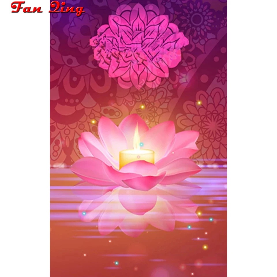 Lotus Candle Zen Painting 5D Diy Diamond Embroidery Full Square Round Rhinestone Cross Stitch Mosaic Home Decor Gift