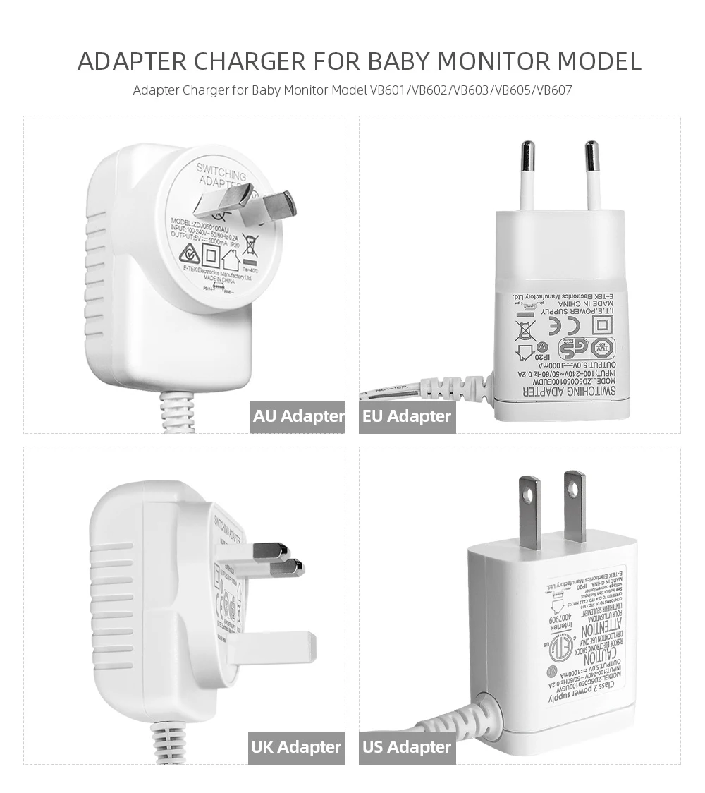 DC 5V 1000mA 100-240V 50/60HZ Мощность адаптер Зарядное устройство для Видеоняни и радионяни VB601/VB602/VB603/VB605/VB607