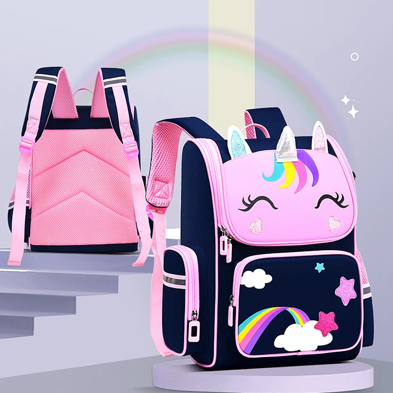 Girl School Bags Child Unicorn Printing Backpack School Bag Set for Girl Cute blue Pink Children's Schoolbag Waterproof Kids bag