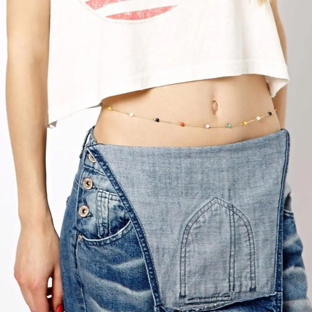 

Fashion Body Jewelry Belly Jewelry Simple Delicate Sexy Colorful Bead Waist Belly Chain Gold Silver Color Body Chain for Women