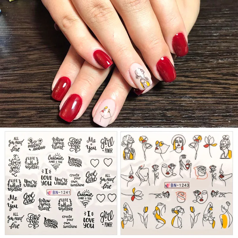 12 листов/набор цветные абстрактные наклейки для ногтей сексуальные ползунки