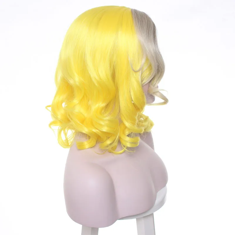 Lady Gaga Wig Yellow Blonde Mixed Synthetic Hair Cosplay Wig Halloween Party Costume Wigs +wig cap