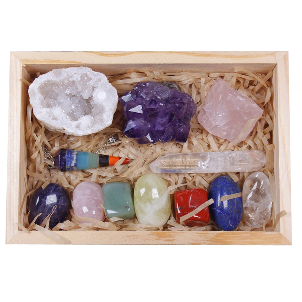 

12pcs Natural Crystal Healing Stones Gemstones seven Chakra Stones Amethyst Cluster Quartz Crystal Mineral Specimen for gifts