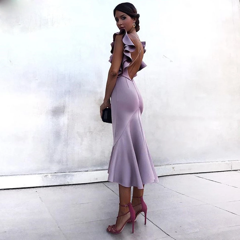 Женское летнее платье 2021 с оборками бабочкой и коротким рукавом открытой спиной