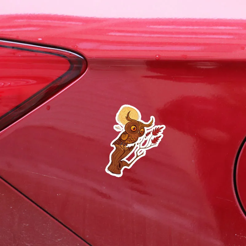 Наклейка Сова стоящая на пне под луной для Авто/бампер/окно/наклейка стену