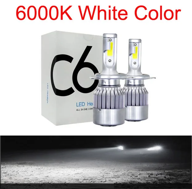C6 H7 H4 светодиодный H13 H11 H1 9005 9006 HB3 H3 COB 72W фары для 8000LM автомобилей головной светильник s лампы головного противотуманные светильник белый 3000K желтый - Испускаемый цвет: 6000K