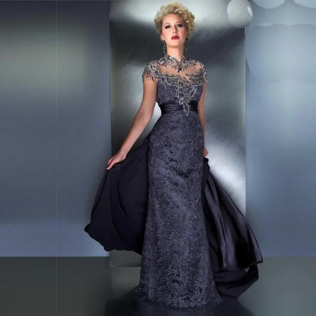 

Elegant Mother Of The Bride Dresses Mermaid Cap Sleeves Lace Beaded Plus Size Groom Long Mother Dresses For Wedding