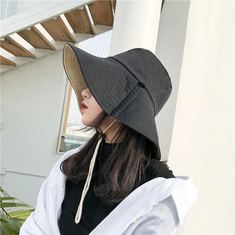 Панама женская с широкими полями и веревкой складная шляпа от солнца для пляжа