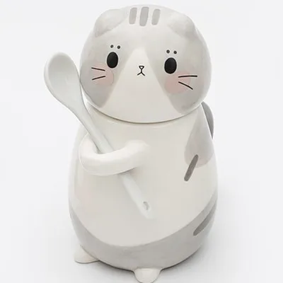 2 Творческий Кот из мультфильма Kawaii разрисованная вручную керамика кружки 3D чашка для кофе с молоком забавные кружки с крышкой Ложка Рождественский подарок украшение стола - Цвет: 2