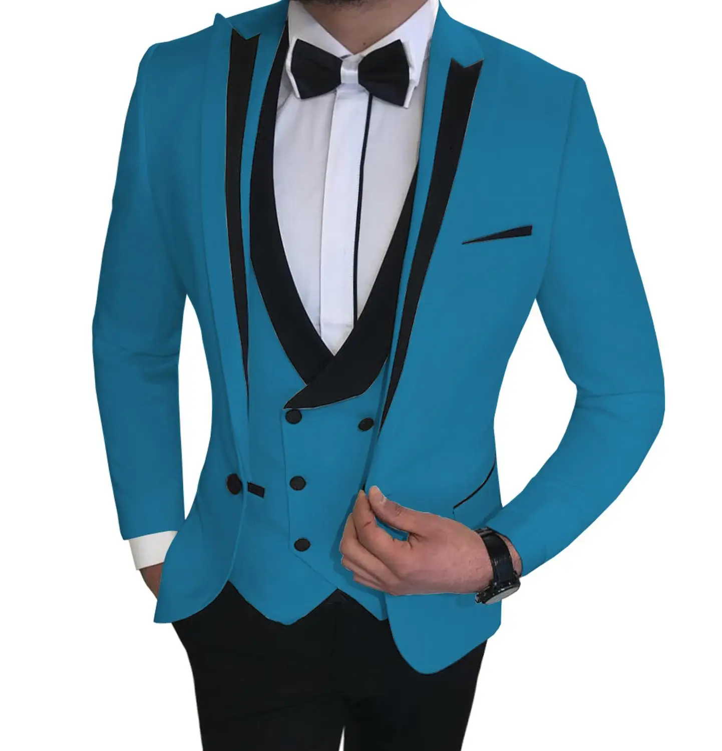 

Деловой мужской костюм Solovedress, деловой облегающий костюм из трех предметов, однотонный плоский смокинговый пиджак для жениха на свадьбу (Бл...