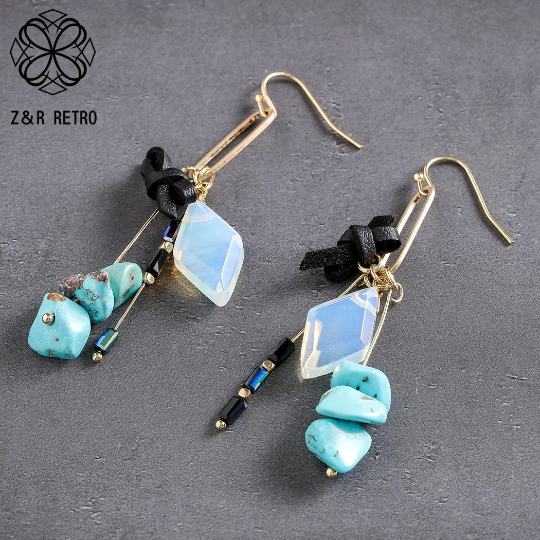 

Vintage Goth Earrings with Blue Stone Dangle Costume Jewelry for Women Suspension Pendent Pendientes Ethnic Unusual Thing brinco
