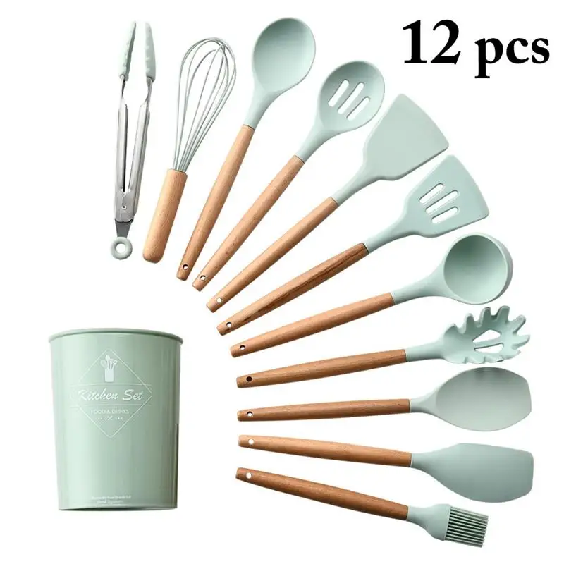 

11PCS Nordic Style Kitchen Utensil Set Non-Stick Silicone Cooking Utensil With Storage Bucket Kitchen Tools For Cooking