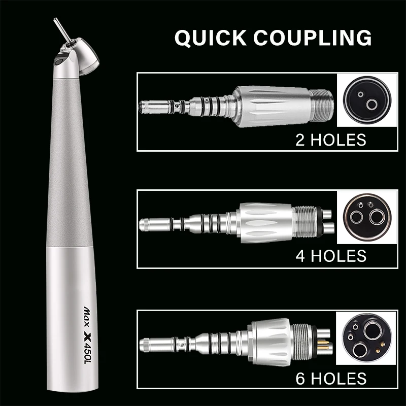 Dental 45 Degree Kavo Type Mini Head High Speed Handpiece Fiber Optic LED Coupling Air Turbine Hand Piece X450L