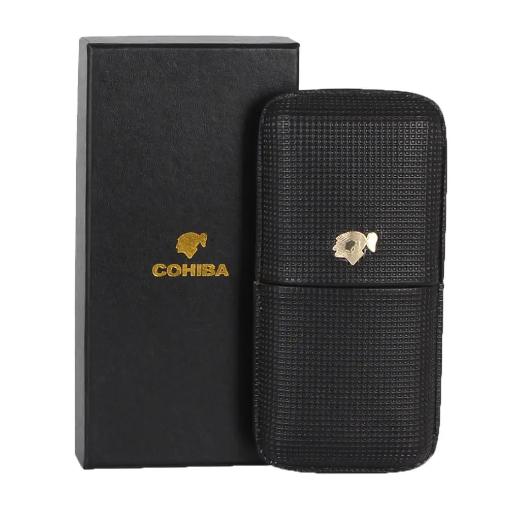COHIBA гаджеты, кожаный чехол для сигар, держатель для путешествий, портативный, 3 трубки, мини-коробка для сигар, подходит для Кубы, аксессуары для сигар