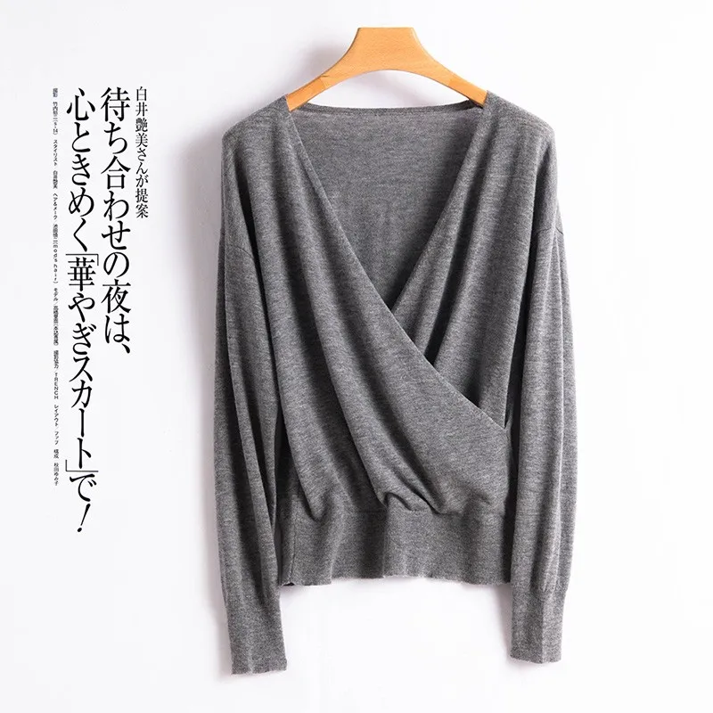 

Woman Sweaters Women Fall 2020 Clothing Winter Oversized Autumn Long Sleeve 100% Cashmere Pullover Black V-Neck Designer Vintage