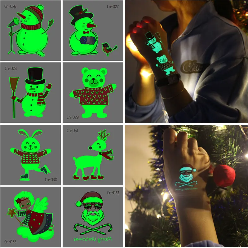 

Маленькая рождественская светящаяся Татуировка Санта-Снежинка, водонепроницаемая светящаяся тату-наклейка для детей, рождественские пода...