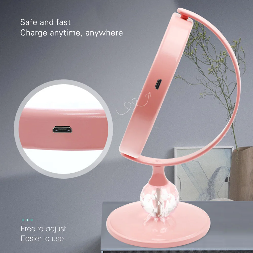 Magnifying Makeup Mirror With LED Light Cosmetic Mirrors Round Shape Desktop Vanity Double Sided Backlit | Красота и здоровье