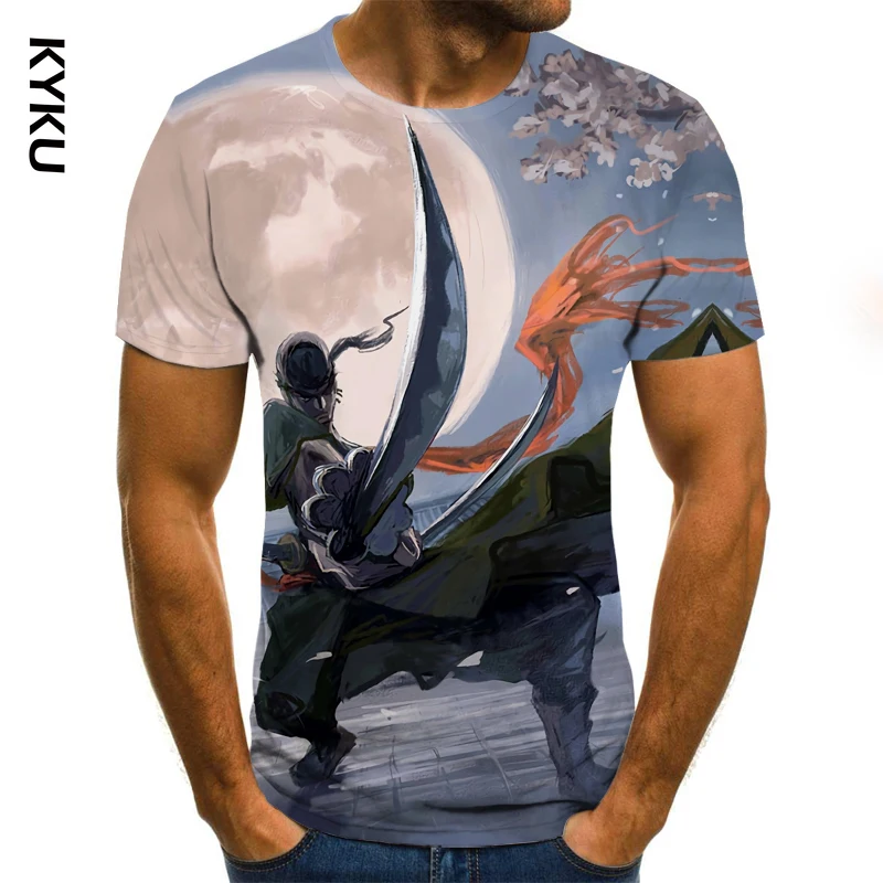 

Мужская и женская футболка KYKU, Повседневная футболка с 3D-принтом аниме в стиле хип-хоп, лето 2019