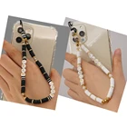 Брелок для ключей, мягкий керамический ремешок черного и белого цвета с бусинами цепочки на телефон для пары, чехол для мобильных телефонов, подвесной шнур