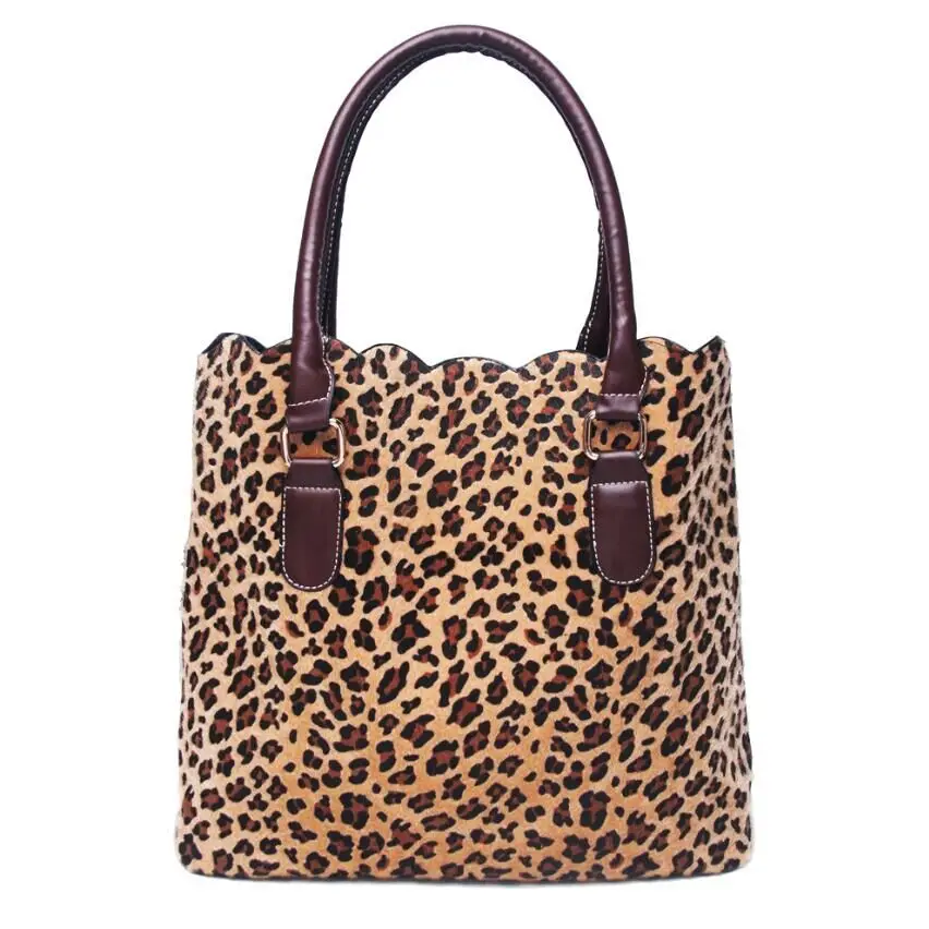 dark brown Волнистая Короткая Меховая леопардовая женская сумка Cheetah Tote Сумка кошельки DOM172 - Цвет: dark brown