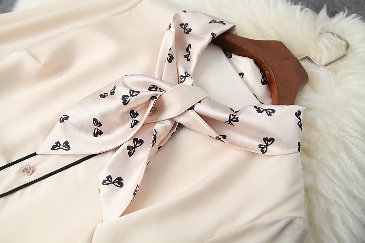

European and American women's clothing new 2021 spring Three-quarter sleeve collar with butterfly print bow tie Fashion dress