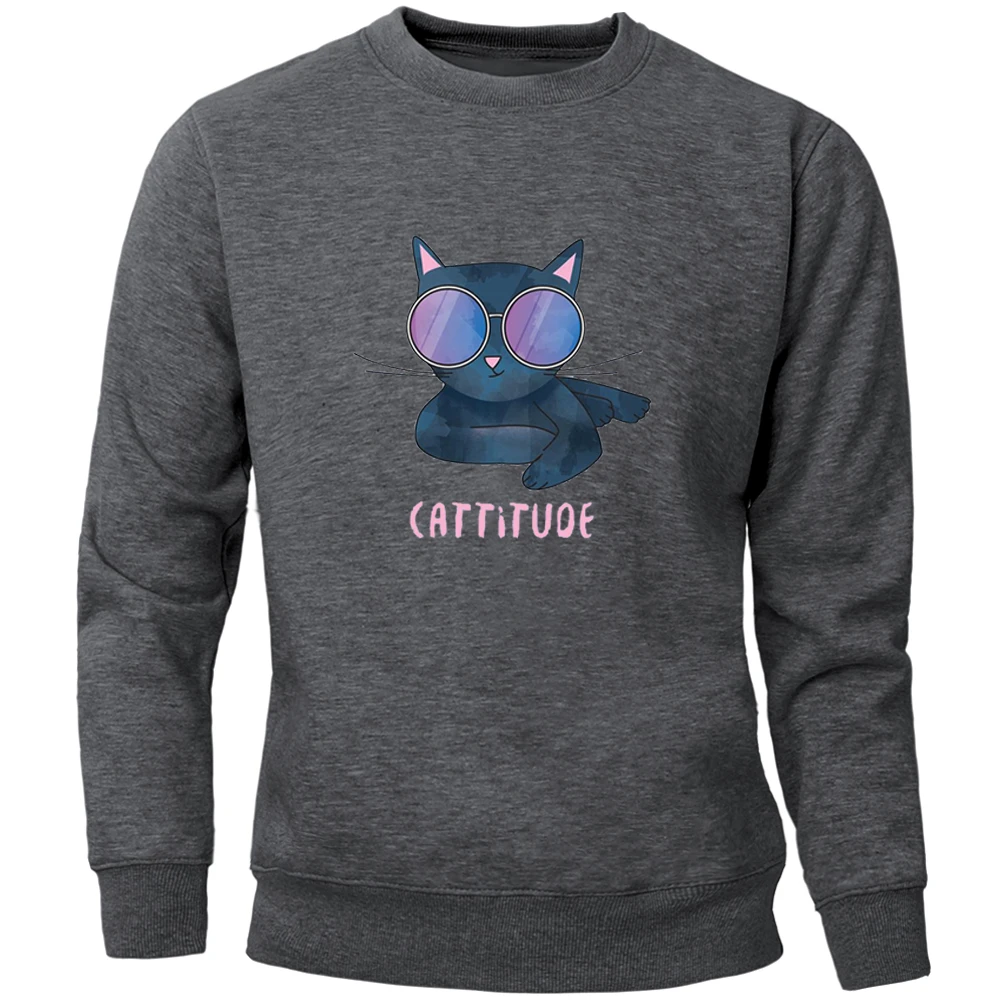 

Cute Cat With Glasses Catituoe Men's Sweatshirt Pullovers Koeran Hipster Hoodies Man Harajuku Streetwear Crewneck Tracksuit Tops