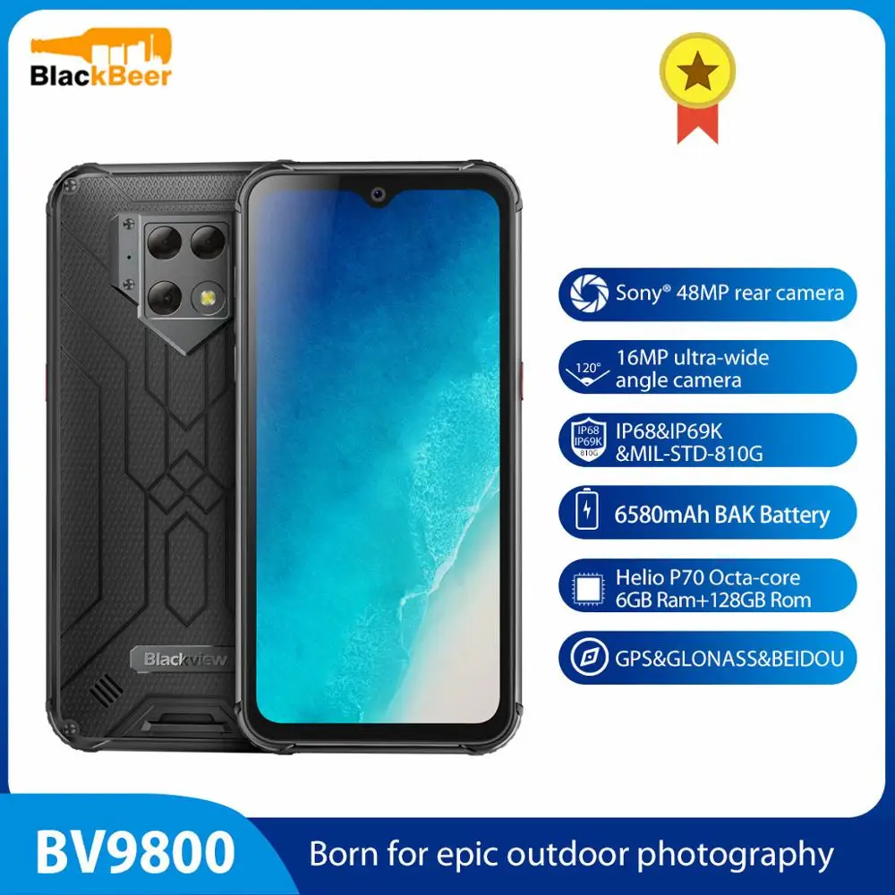 Blackview BV9800 смартфон с 6 3 дюймовым дисплеем процессором Helio P70 ОЗУ ГБ ПЗУ 128 48 0 МП 6580