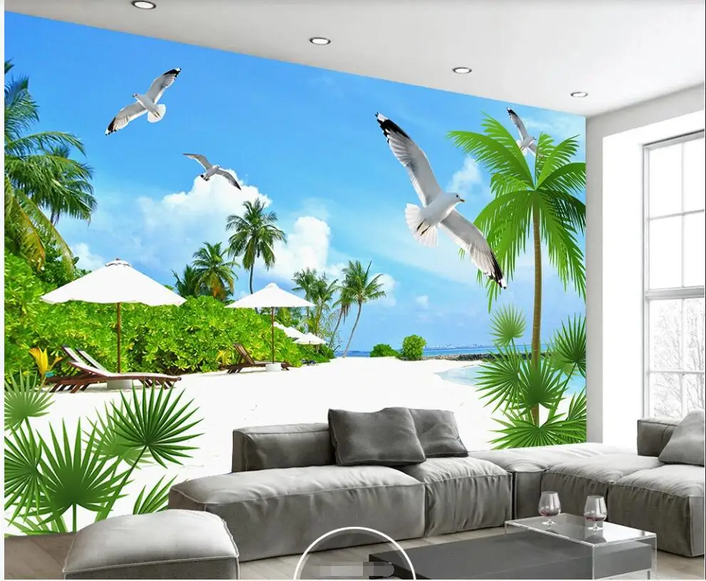 

Настенная роспись 3 d на стену приморский пляж кокосовое дерево Чайка пейзаж домашний декор фотообои в гостиную