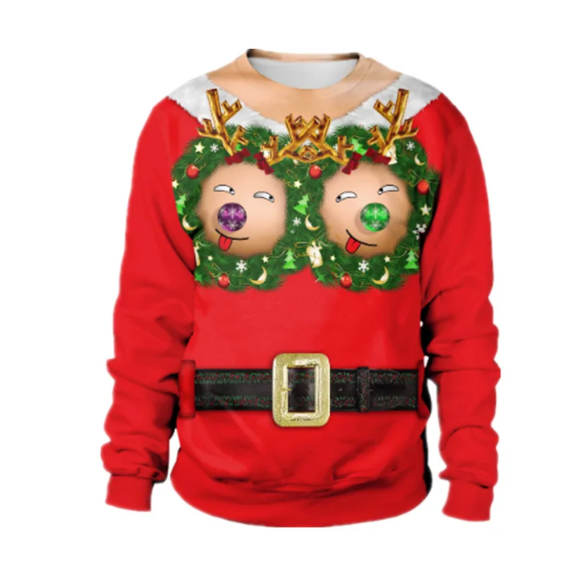 Ugly Christmas Sweater Unisex Men Women 2020 For Holidays Santa Cat Elf Funny Fake Hair Autumn Winter Blouses | Женская одежда