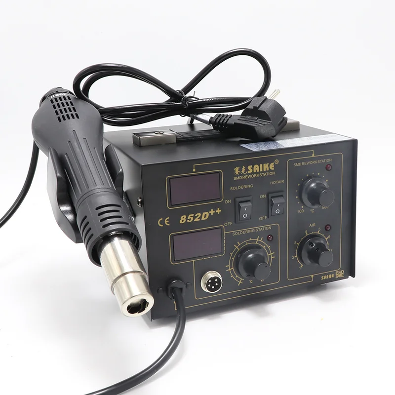 SAIKE 852D++ стандартная паяльная станция паяльник 220 В или 110 В 2 в 1 Утюг горячий воздух паяльная Тепловая пушка
