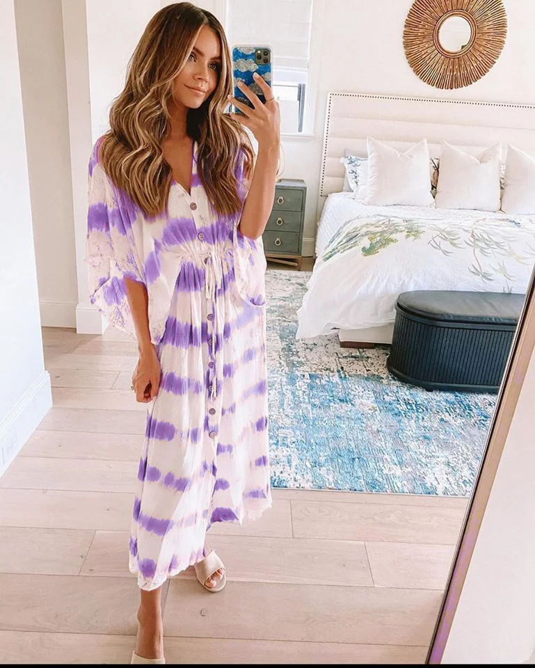 

ICCLEK 2021 summer new style tie-dye loose dress home casual dress