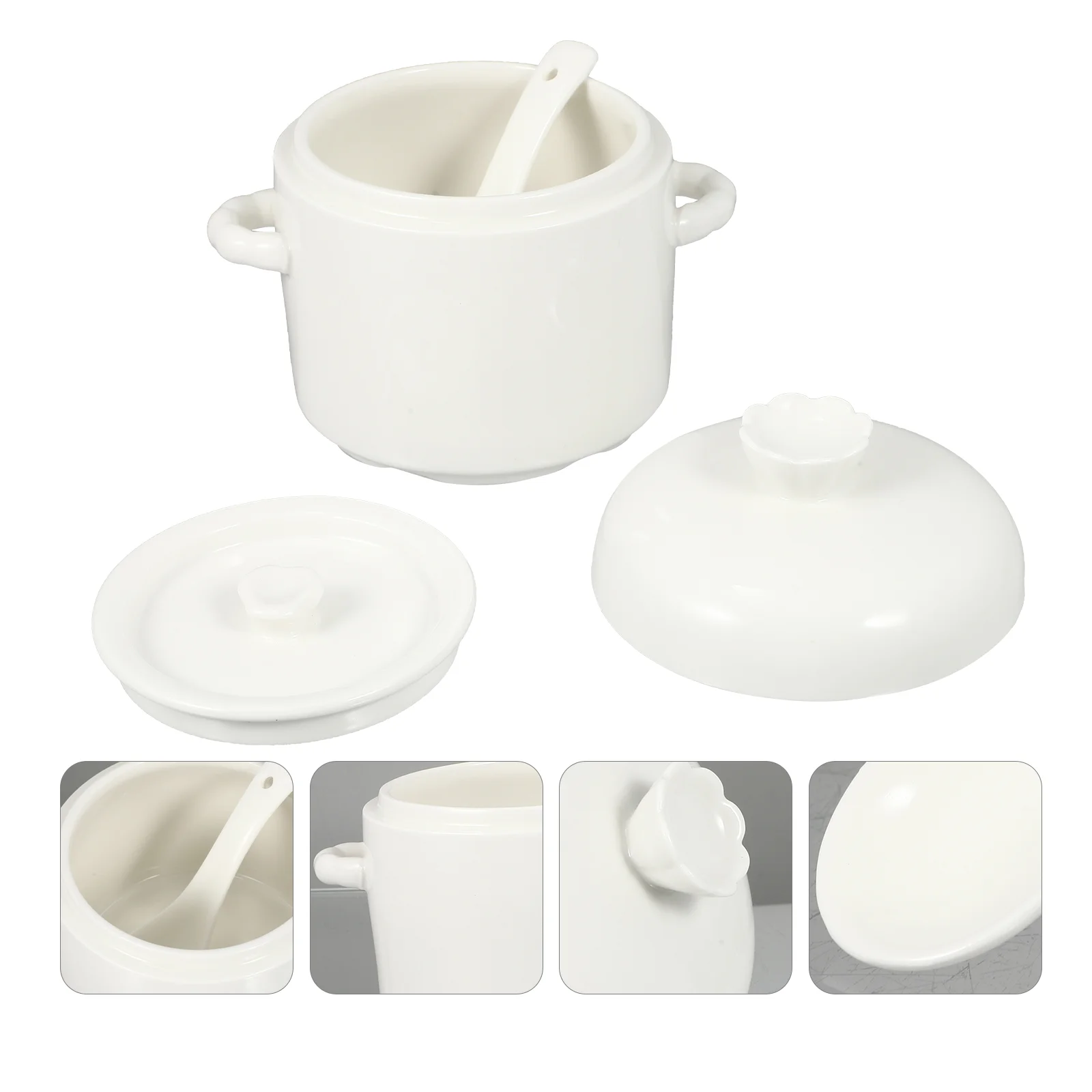 Olla peque&ntilde;a de cer&aacute;mica para sopa, estofado con tapa, vajilla de cer&aacute;mica para el hogar (blanco), 1 ud.-4
