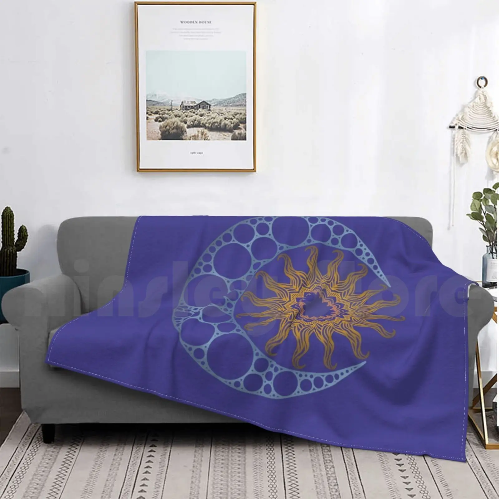 

Mandala Sun And Moon ( Version 2 ) Blanket Fashion Custom Sun Moon Celestial Sky Night Blue Silver Gold Bronze