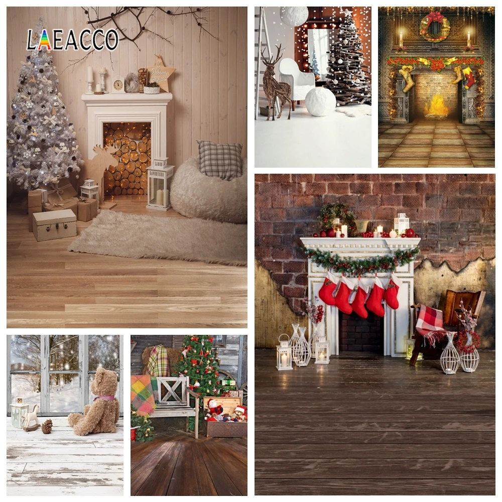 Laeacco Рождественская фотосессия Дерево шар камин олень светильник легкий венок