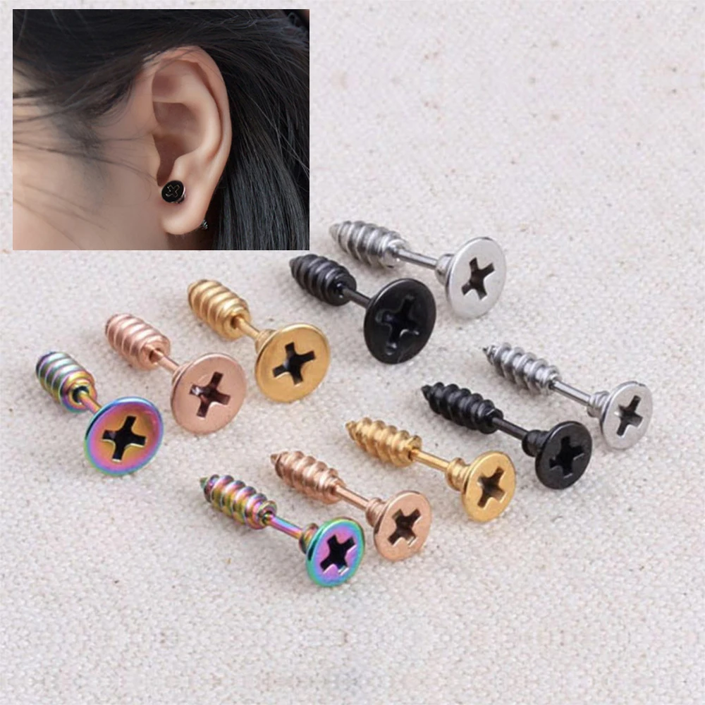 1 шт. Модные мужские и женские унисекс стимпанк серьги-гвоздики из нержавеющей