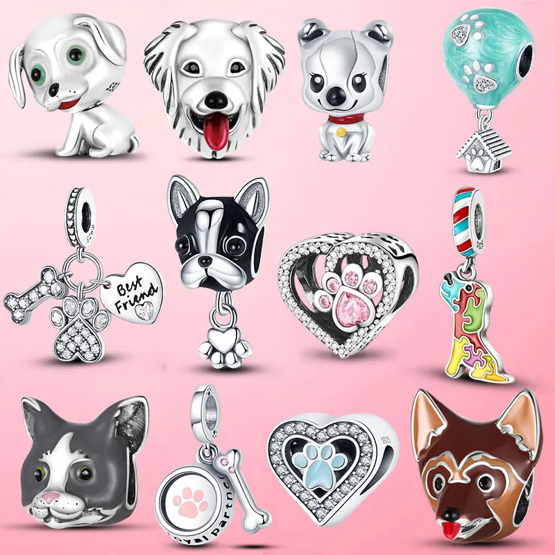 

Silver Color Puppy Dog Footprint Bone Dangle Charm Beads fit Original Pandora Bracelet Bangle Silver Color Jewelry Making